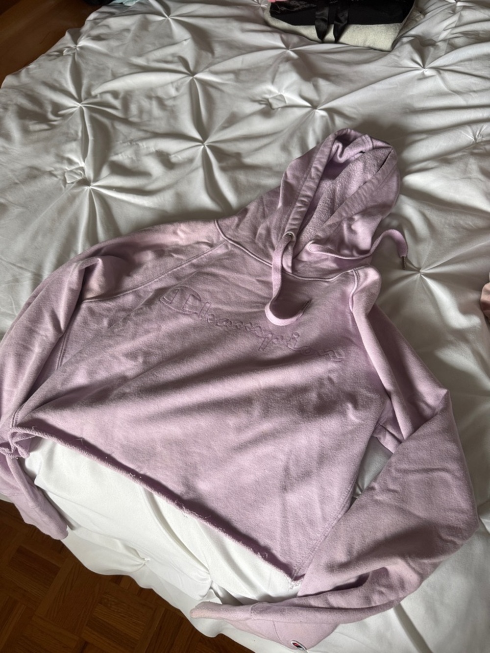 Champion Lilac Cropped Hoodie with Embroidered Logo